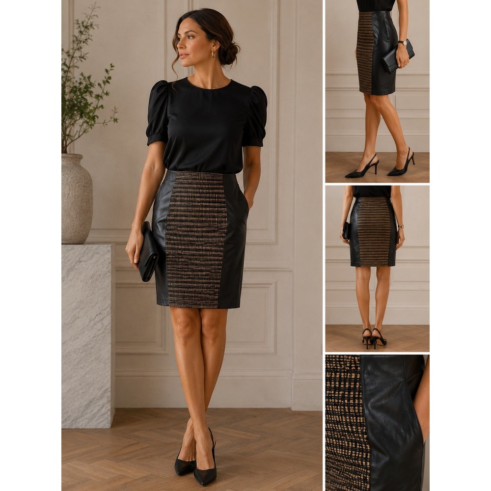Nanette Lepore Leather Panel Pencil Skirt Office Siren Quiet Luxury 10